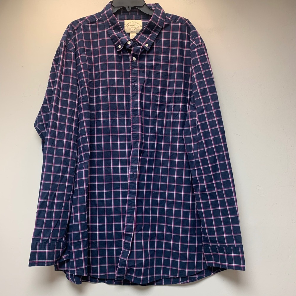 St. John's Bay Button Down Shirt Mens 3XLT Navy Purple Excellent Slim Fit Plaid